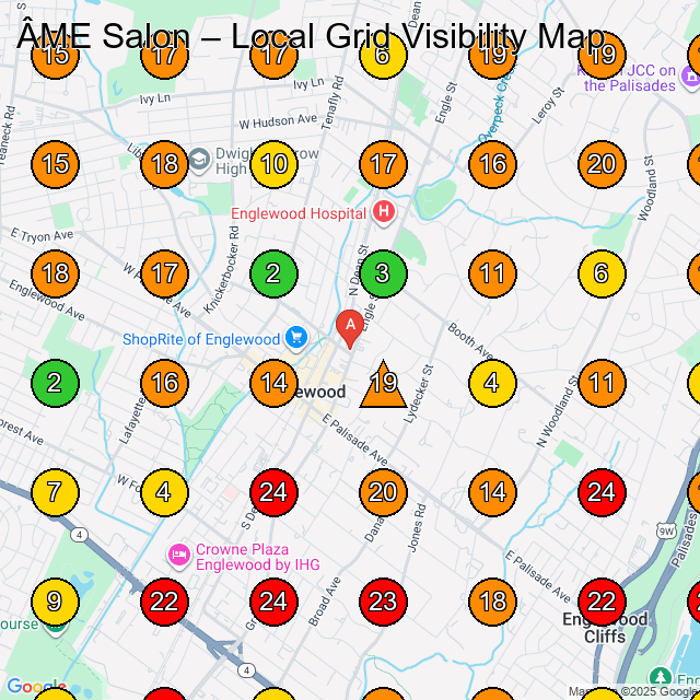 ÂME Salon Englewood GeoGrid ranking map for Beauty salon Englewood NJ